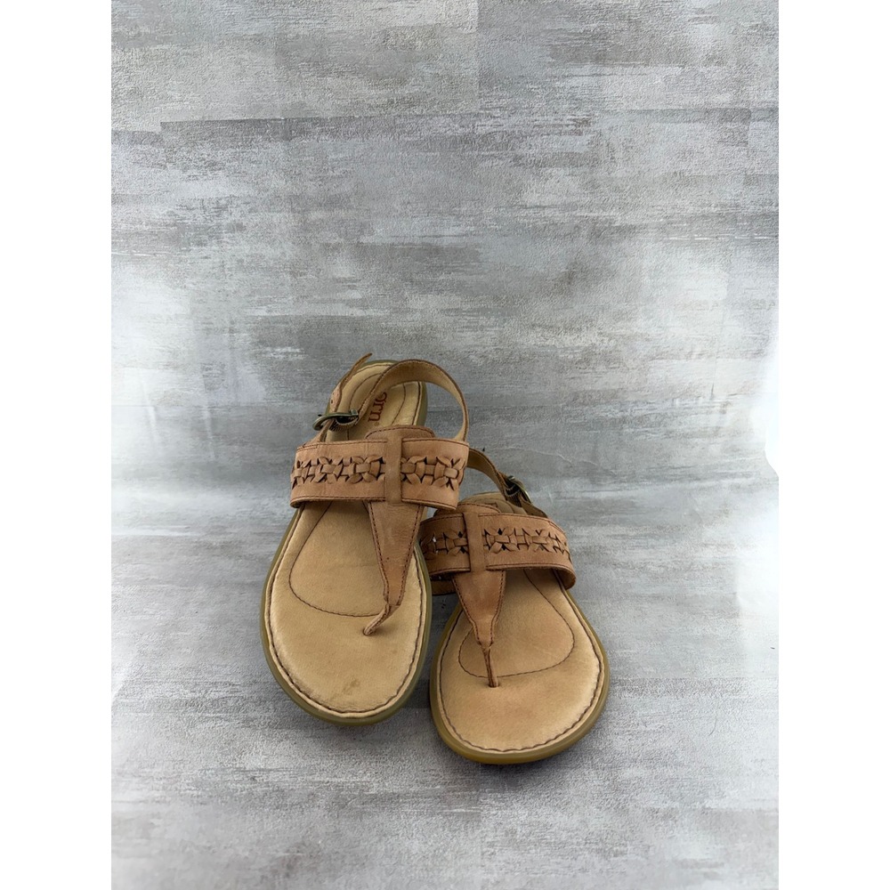 Born Women Tan Leather Woven Thong Slingback Sandals F86606 Size 6M